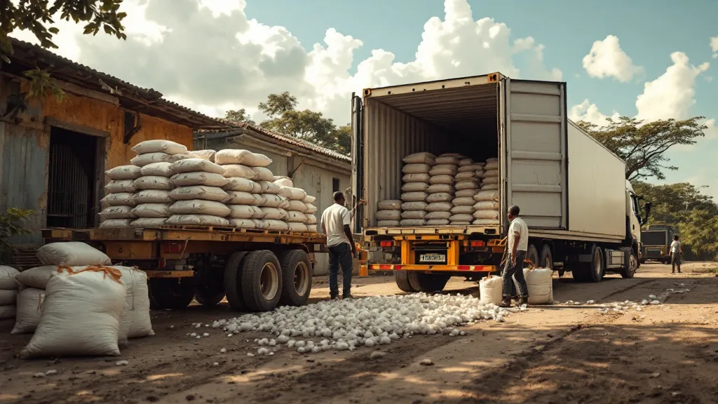 Camion logistico carica sacchi cooperativa Camerun, hub Italia–Africa